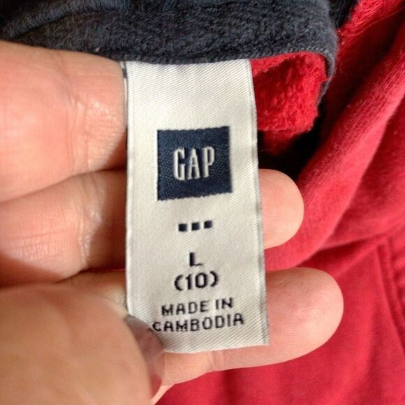 Gap Youth Hooded Sweatshirt Red Pass Through Pocket Hoodie - Picture 4 of 5